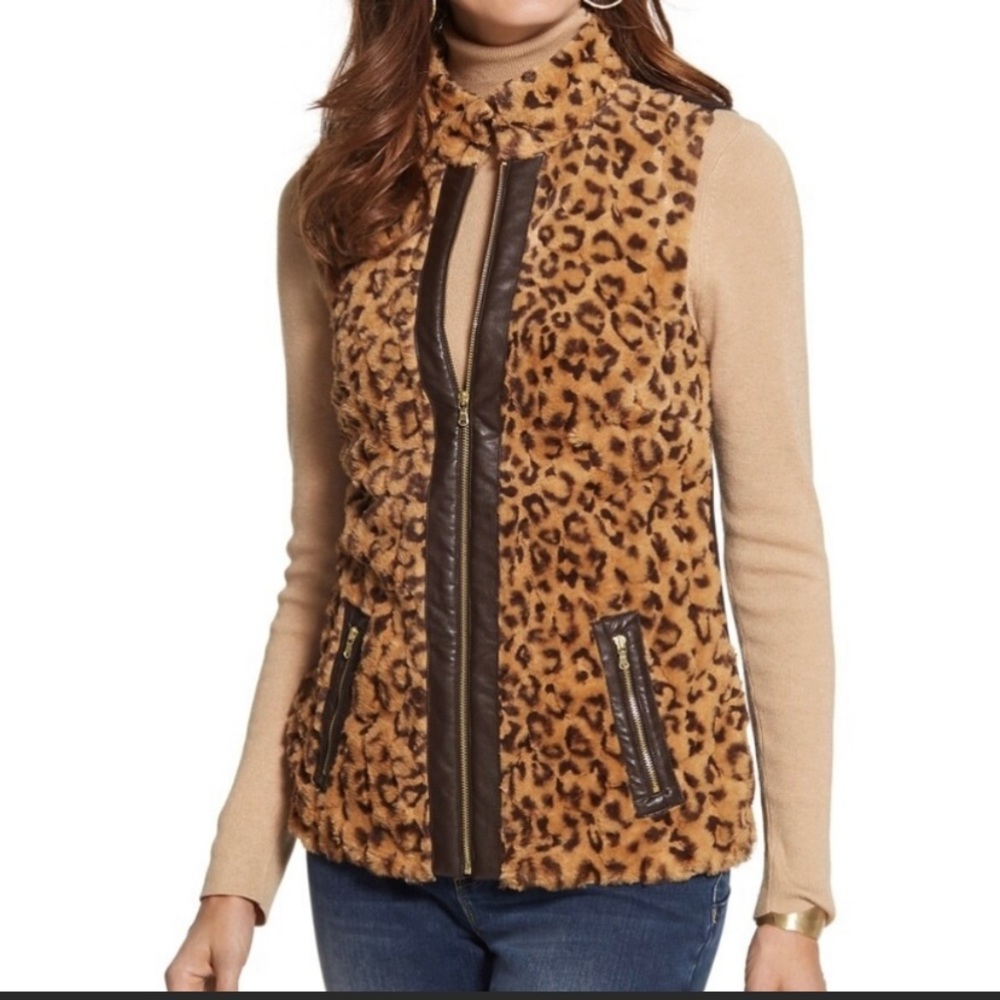 Chicos Faux-Fur Leopard Vest - Extra Small - EUC